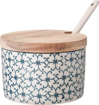 Image de Récipient en céramique pour sel, avec cuillère et couvercle, de couleur bleu saphir