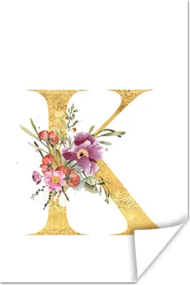 Produktbild von MuchoWow® Poster Blume - Buchstabe - Gold 120x180 cm - Kunstposter