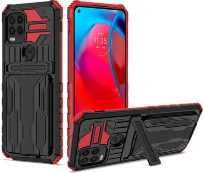 Produktbild von Moto G Stylus 5G Hülle, Hybrid Robust Schutz Stoßfest Schutzhülle mit Kartenhalter Ständer für Motorola Moto G Stylus 5G Rot