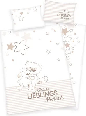 Produktbild von Herding ( Baby Best ) "Kleiner Lieblingsmensch" Bio-Bettwäsche / Babybettwäsche / Kleinkinderbettwäsche, 100% Baumwolle ( Renforcé ), 40x60 + 100x135 cm