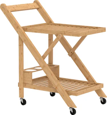 Produktbild von Küchenwagen auf Rädern, Servierwagen mit 3 Weinregalen, 2 Tabletts, für Küche, Esszimmer, Bambusholz, Hellbraun