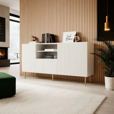 Image de Stornara - Buffet, 150x42x82h cm Blanc, 4 Étagères