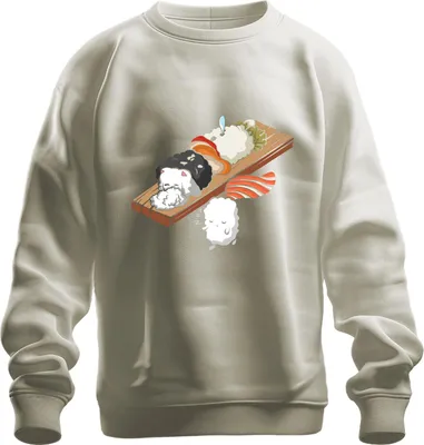 Produktbild von Kawaii Sushi Niedlich Onigiri Nigiri Katze Cartoon Japan Anime Uni Sweatshirt Pullover, Natur, M