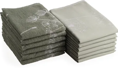 Produktbild von DoubleDry 12er Set Geschirrtücher und Küchtentücher Set - 100% Baumwolle - 6x 50x70cm und 6x 50x50cm - Pusteblume, Grün