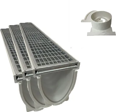 Produktbild von 3x Xanie Entwässerungsrinne V mit Pressgitterrost 30/10 Klasse A 100cm + Ablaufanschluss-Set horizontal