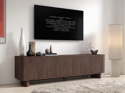 Produktbild von TV-Schrank Hängende RTV Kommode 200 cm Misterio Lamellen mit abgerundeten Seiten - Nussbaum Lincoln