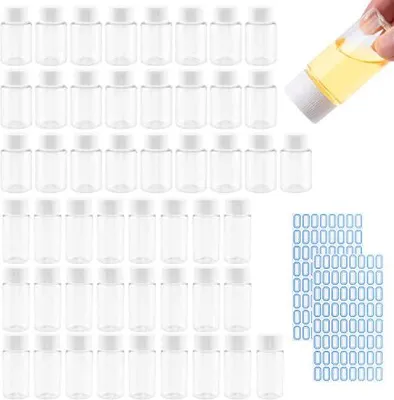 Produktbild von Reiseflaschen 50 Stück Pröbchen Fläschchen Tragbare Plastikflasche mit Deckel Schraubverschluss 20ml und 30ml, für Kosmetik Camping Reisen Shampoo Lotion, mit 3 Aufkleber