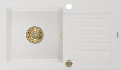 Produktbild von Mexen Pablo Granitspüle mit einem Becken und einer Abtropffläche 752 x 436 mm, Weiß, Siphon Gold - 6510751010-20-G