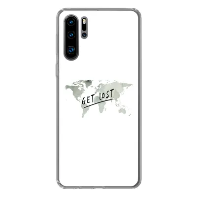 Produktbild von MuchoWow® Handyhülle Schutzhülle Hülle für Huawei P30 Pro Weltkarte - Grau - Zitat Silikon Softcase Handy Hülle - Schutzdeckel