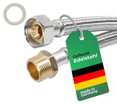 Produktbild von Zuführschlauch für Waschmaschine mit Aquastop-Funktion - Verlängerungsschlauch 2 m - DN13, Edelstahl - Anschluss 3/4 Zoll