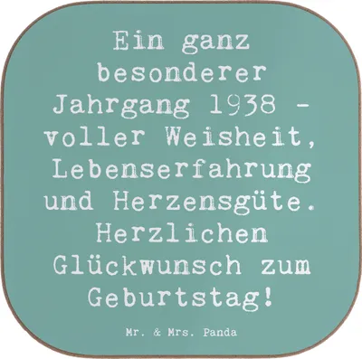 Produktbild von Mr. & Mrs. Panda Untersetzer für Gläser Spruch 1938 Geburtstag - Meeresbrise - Geschenk, Happy Birthday, Glas, Quadratisch, Glückwunsch, Geburtstagsfeier, Weisheit, Jahr