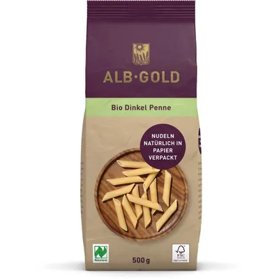 Produktbild von ALB-GOLD  DINKEL PENNE, Penne, Kurze Nudeln, 500 g, 360 kcal, 1527 kJ, 1,5 g
