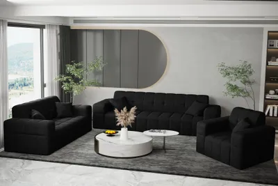 Produktbild von Sofaset Designersofa NANCY 3-2-1 in Stoff Neve Schwarz