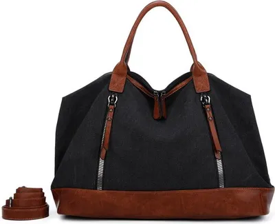 Immagine prodotto di Ines Delaure weekender bag 35 litri nero - Borsa sportiva in tela/PU di tendenza con tracolla regolabile
