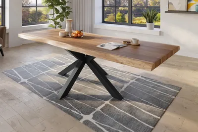 Produktbild von Baumkantentisch 280 x 120 cm Esstisch massiv Akazie Natur Spider-Gestell Schwarz TITAN