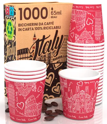 1000 Pappbecher 65 ml Italy Red – umweltfreundlich, biologisch abbaubar