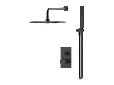 Produktbild von GranMaster Unterputz-Duschsystem Schwarz Matt - Design Duschset mit Regendusche & Handbrause, inkl. Installations-Box, Einhebelmischer