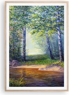 Produktbild von Gerahmtes Poster - Rahmen in heller Eiche - Wiese Wasser Baum - 70x100 cm - Wand Bild - Wanddeko - Wandbilder - Wandposter - Bilderrahmen - Bilder - Kunstdruck - Wandbild - P2NPA70x100-4063