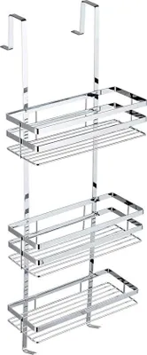 Immagine prodotto di Piatto doccia sospeso in acciaio inossidabile (SUS304) Unyqoos® – 3 ripiani, senza foratura, porta shampoo con cesto, argento, 800 x 300 x 115 mm