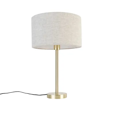 Produktbild von QAZQA - Design Klassische Tischlampe Messing mit Schirm hellgrau 35 cm - Simplo I Wohnzimmer I Schlafzimmer - Stahl Rund - LED geeignet E27