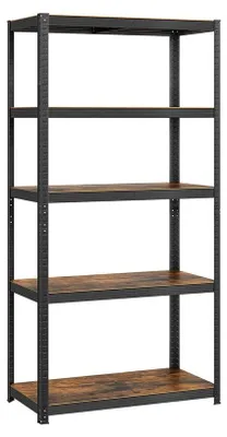 Image de Étagère de stockage, 5 niveaux - Charge lourde - Panneau de particules/Acier - Marron-noir vintage - 50 x 100 x 200 cm