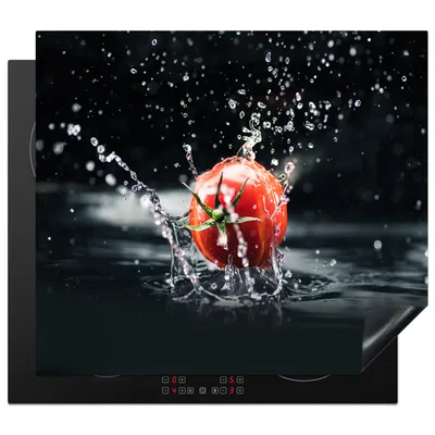 Produktbild von KitchenYeah© Herdabdeckplatte Tomate - Gemüse - Stilleben - Wasser - Rot , 58x51cm, Küche Deko, Glaskeramikkochfeld Herdabdeckung, Abdeckplatte fùr Kochfeld