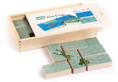 Produktbild von Bajo Holzpuzzle Frösche & Flugzeuge - doppelseitig - 10 Teile