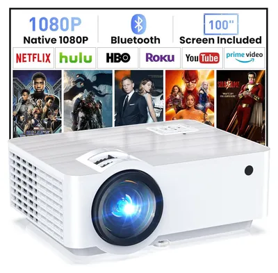 Produktbild von Beamer, Full HD 1080P Beamer Bluetooth 5.1, Tragbare Mini Beamer 4K Heimkino Unterstütz, 200" Display Smart Projektor Outdoor Kompatibel  Smartphone