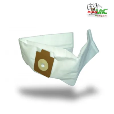 A white vacuum cleaner bag with a brown cardboard attachment is shown against a white background.