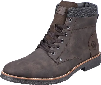 A single brown men's boot is shown against a white background.