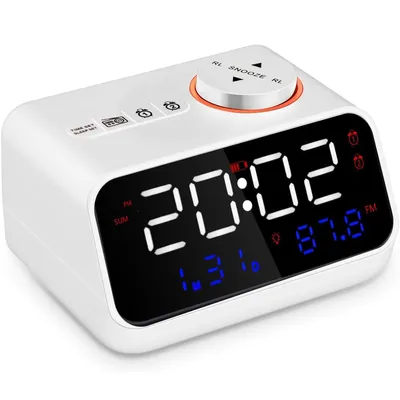 Produktbild von LED-Digitalwecker mit FM-Radio, Digitaluhr, Kalender & umfassender Klimaüberwachung, Weiß