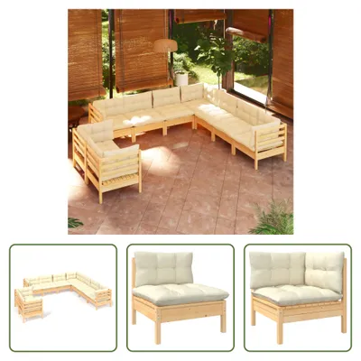 Produktbild von The Living Store 9-tlg. Garten-Lounge-Set mit Creme Kissen Massivholz Kiefer