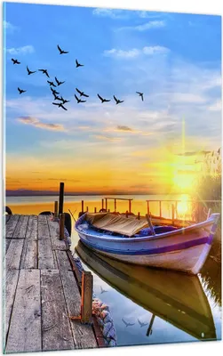 Produktbild von Bilder auf glas - Einteilig - See Boot Wasser - 50x70cm - Glasbilder - Wandbilder - Bilder - zum Aufhängen bereit - Wanddekoration aus Glas - Glas Bilder - Wandbild auf Glas - GPA50x70-3983