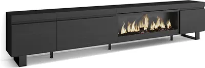 Produktbild von TV-Schrank, Lowboard, 288x35x57 cm, Für großformatiges TV, Elektrokamin XXL, Industriedesign, Schwarz