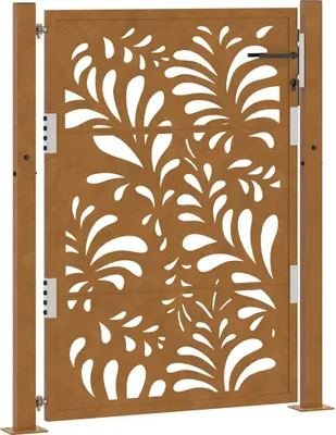 Image de Portail de jardin 100x125 cm en acier patiné motif vagues