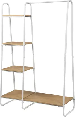 Produktbild von Happyment Kleiderständer Oli – Mit Aufbewahrungsregalen – 5 Ablagen – Kleiderschranknorganizer für Schuhe – Kleiderregal – Holz – Braun