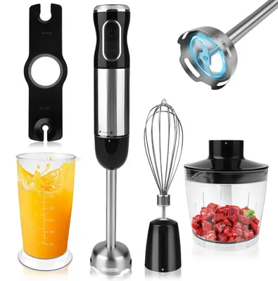 4-in-1 Stabmixer 1000 W, Edelstahl, mit Zerkleinerer & Messbecher
