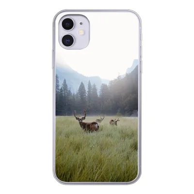 Produktbild von MuchoWow® Handyhülle Schutzhülle Hülle für iPhone 11 Wald - Hirsche - Nebel Silikon Softcase Handy Hülle - Handytasche