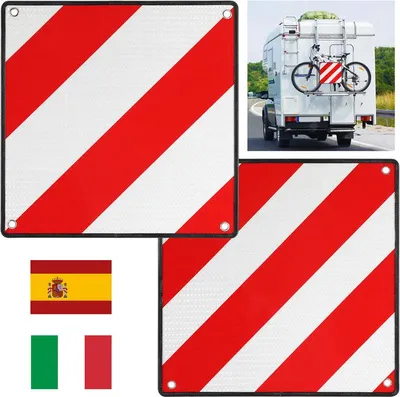 Zdjęcie produktu dla Aopunly 2 w 1 – aluminiowa tablica ostrzegawcza „Hiszpania i Włochy”, 50 x 50 cm, tablica ostrzegawcza do bagażników rowerowych i tylnych, czerwono-biała