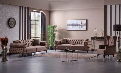 Produktbild von Sitzgruppe/Sofa Set - Wohnzimmergarnitur "Bellina" 3+3+1-Braun