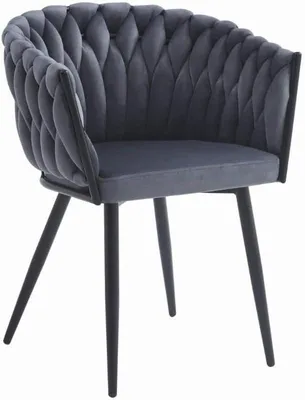 Produktbild von VBChome Stuhl Samtstoff Dunkel Grau Gepolstert Geflochten Esszimmerstuhl & Wohnzimmerstuhl Glamourösen Loft & Industrial Stil Komfort Metallgestell