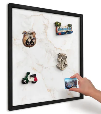 Produktbild von Magnettafel 50x50 cm mit schwarzem Rahmen - Magnetische Metalltafel, Magnetpinnwand zur Wandmontage für Wohnzimmer, Küche, Flur, Kinderzimmer und Büro - Marmor-Eleganz