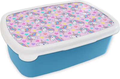 Produktbild von KitchenYeah® Lunchbox Brotzeit Brotdose 17x11 cm Einhorn - Regenbogen - Muster Kinder Brotzeitdose - Lunch - Kunststoff  - Brotbüchse - Sandwichbox - Lunchbox für Kinder