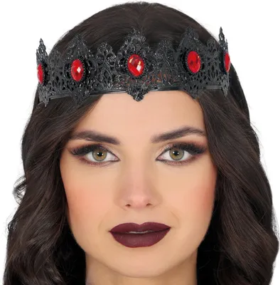 Produktbild von Prinzessin Königin Krone Mit Roten Edelsteinen Für Halloween Kostüm Zubehör Royal Party, Farbe: Schwarz