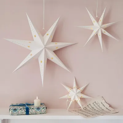 3er-Set LED-Papiersterne, 60/40/30 cm, Timer, warmweiß