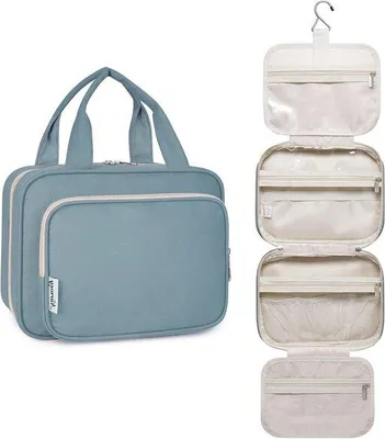 Imagen del producto de Estuche de viaje mediano, gris y azul, organizador de cosméticos