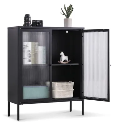 Produktbild von Coemo Highboard Tokio aus Metall mit Glastüren Schwarz