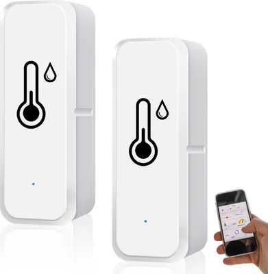 Produktbild von 2 Stück WiFi Smart Thermometer,Temperatur Feuchtigkeitssensor,mit Smart App und Datenaufzeichnung,kompatible Alexa/Google,für Gewächshaus,Weinkeller