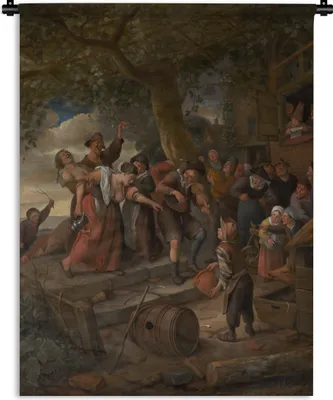 Produktbild von MuchoWow® Wandteppich Wandbehang Wer ein Schwein ist, muss im Schweinestall bleiben - Jan Steen 120x160 cm Tapisserie Dekoration Wandtuch - Wohnzimmer - Moderne