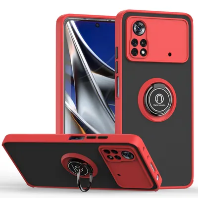 Immagine prodotto di Custodia per Xiaomi Poco M4 Pro 4G custodia in TPU traslucido opaco con supporto ad anello e supporto Rosso